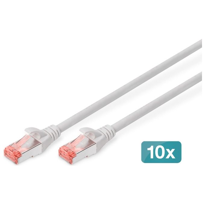 Digitus DK-1644-030-10 Cavo Patch CAT 6 S-FTP RJ45 Confezione 10 Pezzi 3 m 250 MHz 1 Gbit-s PoE++ LSZH colore Grigio