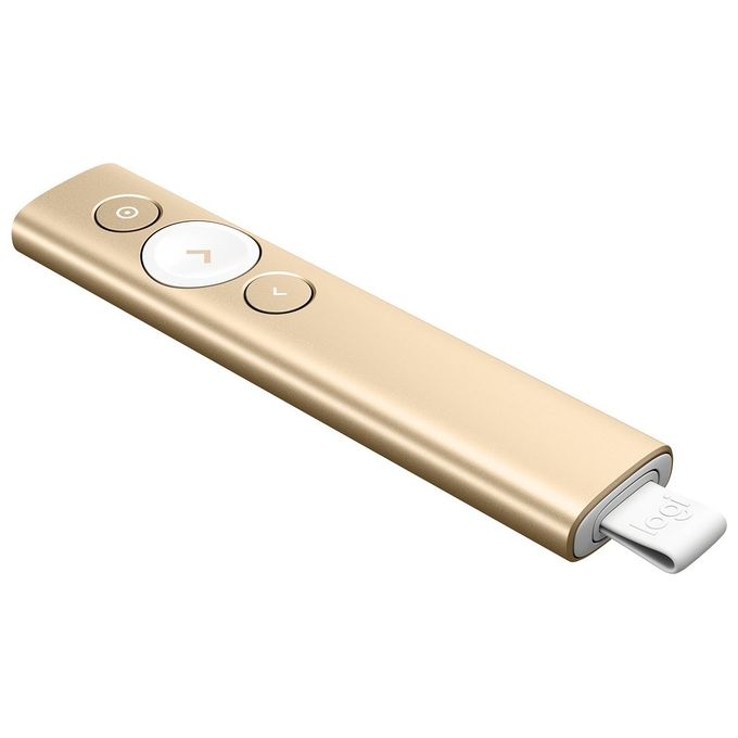 Logitech Spotlight Presenter, Puntatore Laser per Presentazioni Wireless Portata 30 Metri PC-Mac-Android-iOS - ‎Oro-Bianco