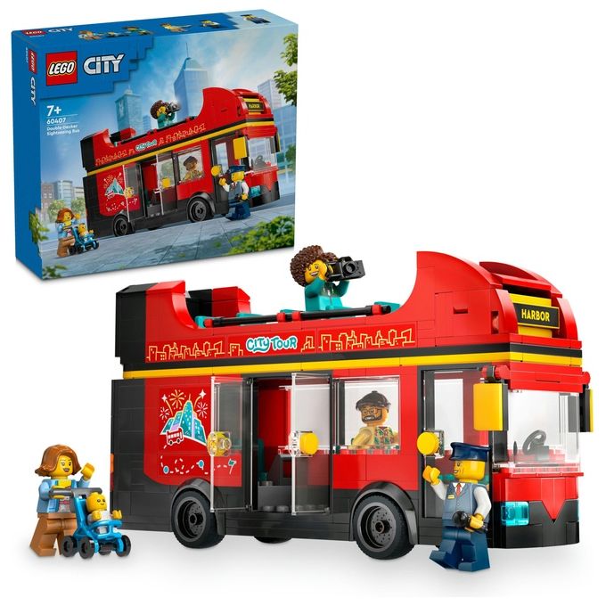 LEGO City Autobus Turistico Rosso a Due Piani Giochi per Bambini e Bambine da 7 Anni in su con Veicolo Giocattolo in Stile Londinese da Costruire e 5 Minifigure Idea Regalo di Compleanno 60407