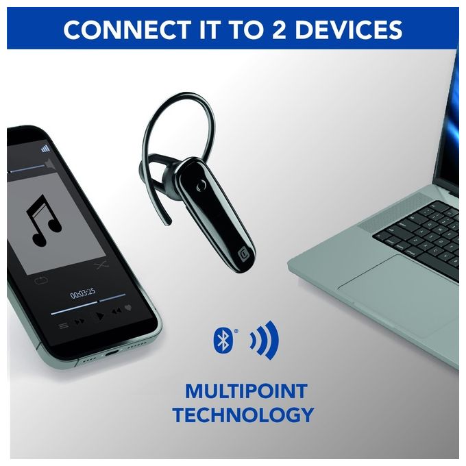 Cellular Line Score Auricolare Bluetooth Mono Split Ergonomico con Archetto Removibile Nero