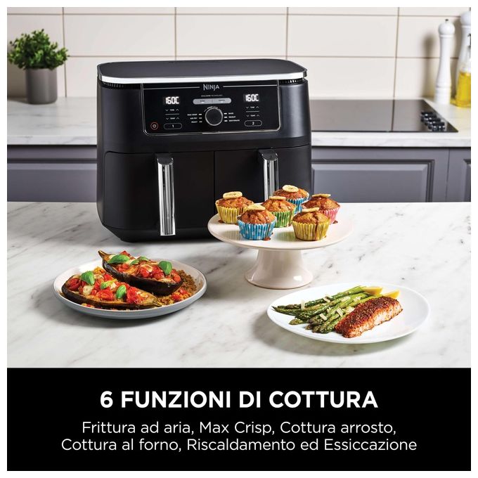 Ninja AF400EU Friggitrice ad Aria Calda Doppia 9.5 Litri Indipendente 2470W Nero