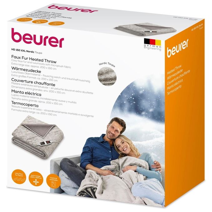 Beurer 40057 HD 150 XXL Nordic Taupe Termocoperta Elettrica 150 W 6 livelli temperatura 200x150 cm colore Grigio