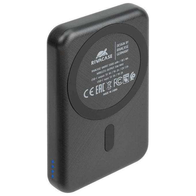 Rivacase VA4917 Caricabatterie Wireless Qi 15W con Batteria Esterna con Funzione di Ricarica Rapida Qc-Pd 5000 Mah