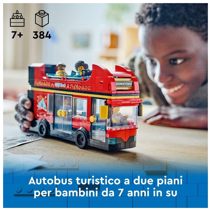 LEGO City Autobus Turistico Rosso a Due Piani Giochi per Bambini e Bambine da 7 Anni in su con Veicolo Giocattolo in Stile Londinese da Costruire e 5 Minifigure Idea Regalo di Compleanno 60407
