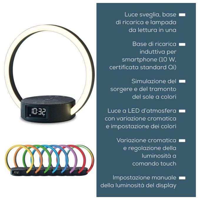 Beurer WL 65 WakeCharge 3 in 1: illumina ricarica lo smartphone e ti aiuta a svegliarti-addormentarti - Con base di ricarica rapida induttiva per smartphone Qi da 10 W - Modalita' alba e tramonto - Luci LED di atmosfera e luminosita' regolabile - 2 orari 