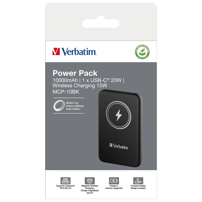 Verbatim Charge 'n' Go Polimeri di Litio 10000 Mah Carica Wireless Nero