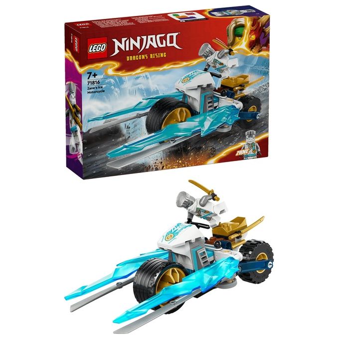 LEGO NINJAGO Moto di Ghiaccio di Zane Veicolo Giocattolo con Lame Mobili Gioco d'Azione per Bambini e Bambine 7 Anni con 1 Minifigure Ninja di Eroe Piccola Idea Regalo di Compleanno 71816
