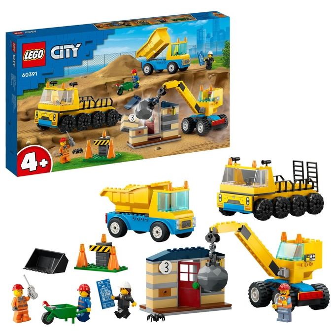 LEGO City 60391 Camion da Cantiere e Gru con Palla da Demolizione, Set con Veicoli Giocattolo, Giochi Educativi per Bambini 4+
