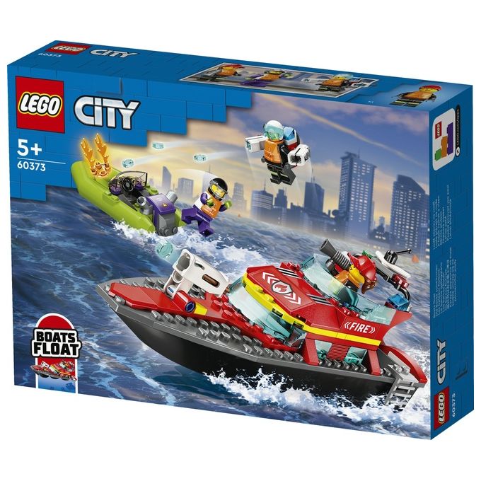 LEGO City Fire 60373 Barca di Soccorso Antincendio dei Vigili del Fuoco, Nave Giocattolo, Gommone e Minifigure, Idee Regalo