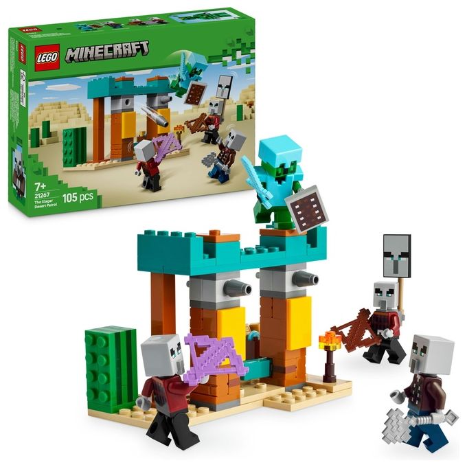 LEGO Minecraft Pattuglia nel Deserto della Bestia Gioco di Ruolo per Bambini e Bambine da 7 Anni in su con 4 Personaggi del Videogioco Funzione Spara Missili Armi Giocattolo e Tesoro 21267