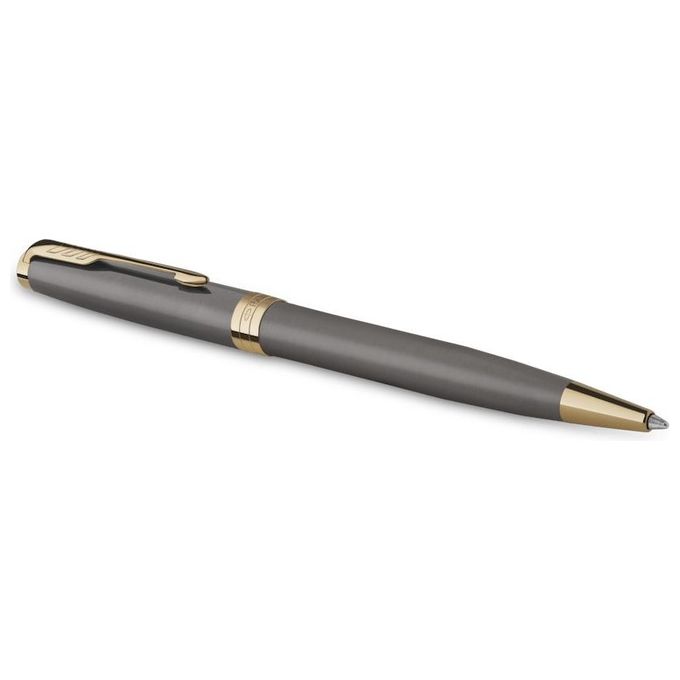 Parker Sonnet Penna a Sfera Laccatura Grigia con Pennino Dorato Punta Media Ricarica di Inchiostro Nero Confezione Regalo