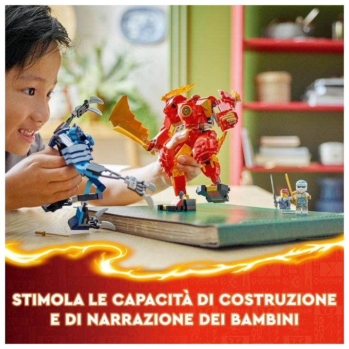 LEGO NINJAGO 71808 Mech Elemento Fuoco di Kai, Giochi per Bambini di 7+ Anni con 2 Action Figure da Costruire e 4 Minifigure