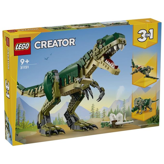 LEGO Creator 3 in 1 T. Rex Dinosauro Giocattolo Trasformabile in 3 Modellini Snodabili come Triceratopo e Pterodattilo Giochi per Bambini e Bambine da 9 Anni Idea Regalo di Compleanno 31151