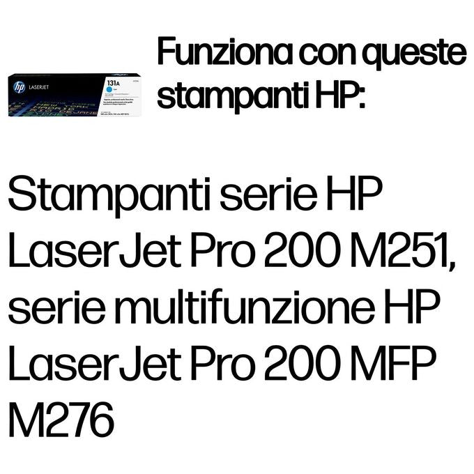 HP 131A CF211A, Cartuccia Toner Originale, 1.600 Pagine, per Stampanti Laserjet Serie Pro M251 e M276 MFP, Ciano