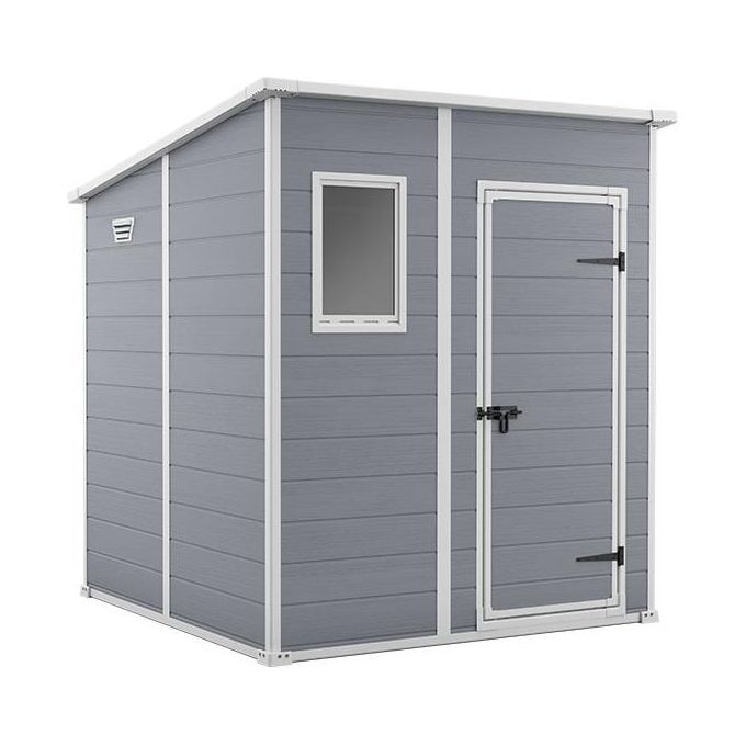 Keter 245104 Manor Pent Casetta da Giardino in Resina Tetto a Una Falda Pavimento Incluso 183,5x185x200 cm colore Grigio
