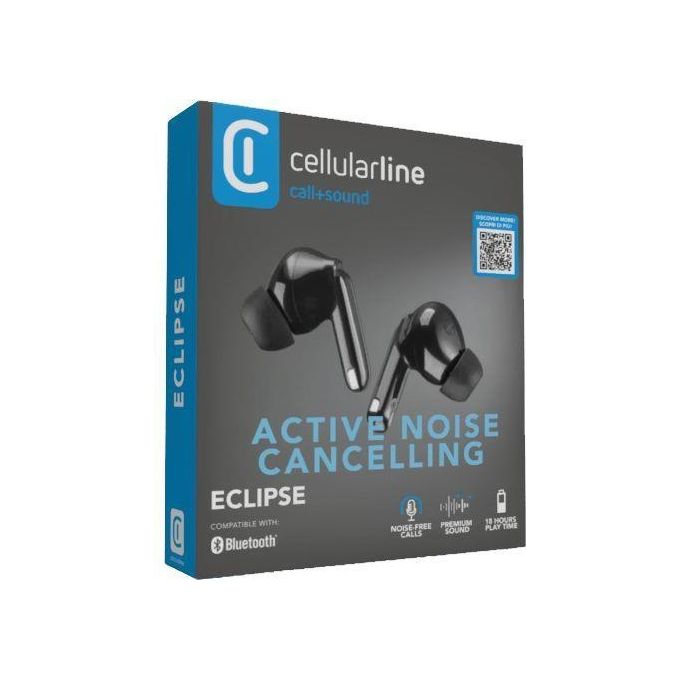 Cellular Line ECLIPSE Auricolari In-Ear Wireless con Custodia di Ricarica Bluetooth con Tecnologia ANC ed ENC Playtime Totale 18 Ore Nero