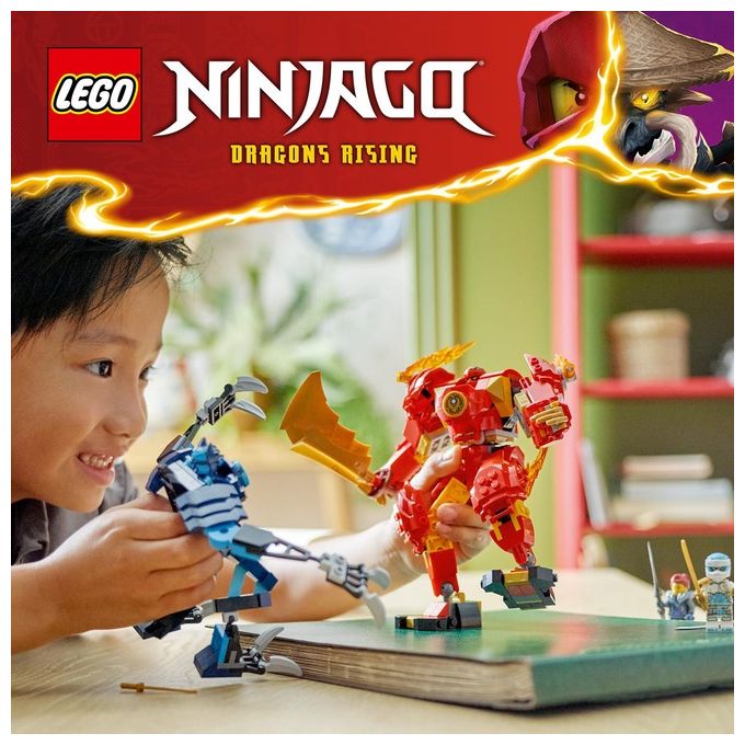 LEGO NINJAGO 71808 Mech Elemento Fuoco di Kai, Giochi per Bambini di 7+ Anni con 2 Action Figure da Costruire e 4 Minifigure