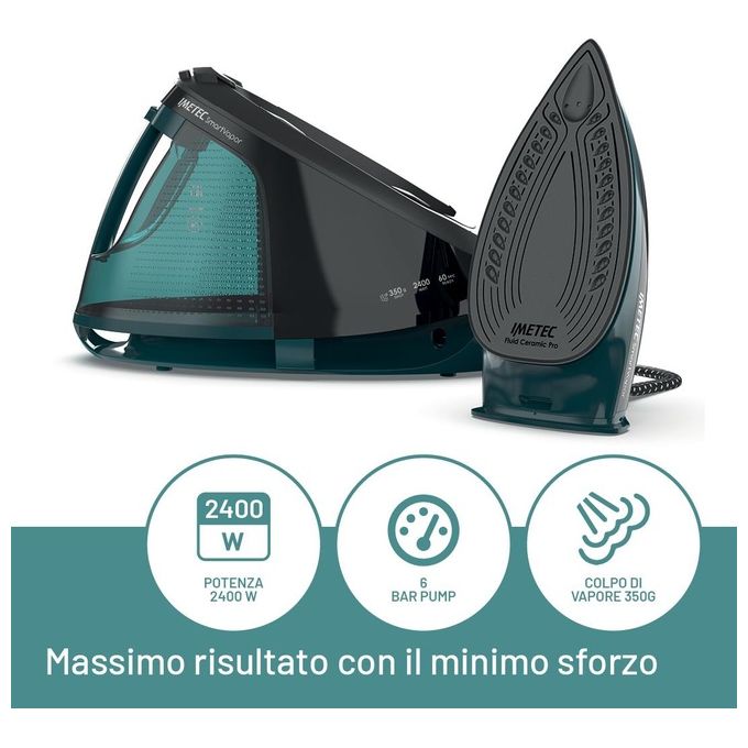 Imetec 9047 SmartVapor Ferro da Stiro con Caldaia a Vapore Potenza 2400 Watt Capacita' 1.8 Litri Funzione Vapore Verticale colore Nero - Verde