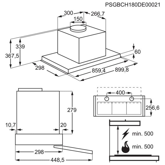 AEG DPE4941M Cappa Integrata Estraibile Classe energetica C 3 Velocita' Installabile in Modalita' Filtrante e Aspirante 90 cm Inox