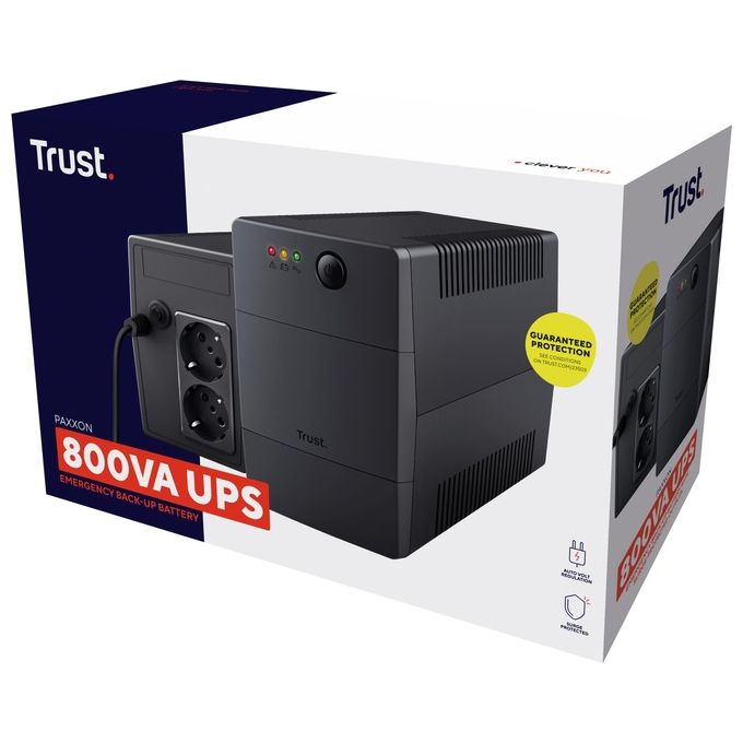Trust Paxxon 800VA Gruppo di Continuita' 2 Prese di Corrente a Parete con Batteria e Protezione da Sovratensione