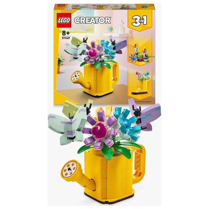 LEGO Creator 31149 3in1 Innaffiatoio con Fiori Finti Trasformabile in Stivale o in 2 Uccelli con Trespolo, Giochi per Bambini 8+