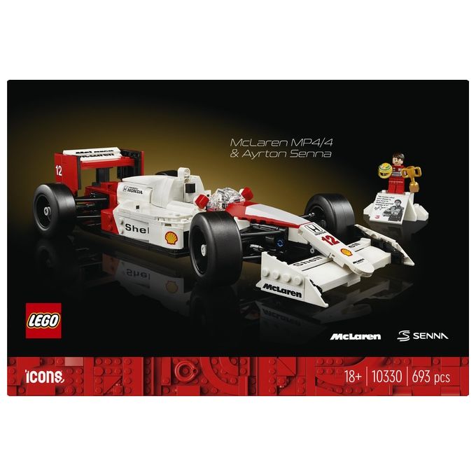 LEGO 10330 Icons Modellino da Costruire McLaren MP4-4 con Minifigure di Ayrton Senna 693 pezzi colore Nero