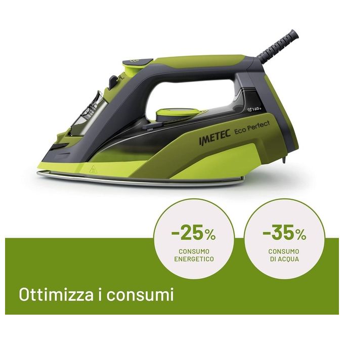 Imetec Eco Perfect Ferro da Stiro a Vapore 300 ml 2400W Colpo di Vapore 160g Rivestimento Pro Ceramic Tripla Protezione Anticalcare
