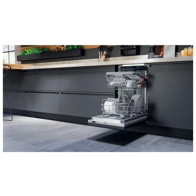 Hotpoint HSIC 3T127 C Lavastoviglie Slim da incasso a Scomparsa Totale 10 Coperti Classe Energetica E 9 programmi Terzo cesto Cesti Flexiload Dual Wash 44.8cm Argento