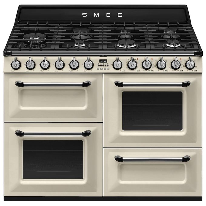 Smeg TR4110P1 Cucina a Gas con Forno Elettrico Multifunzione Termoventilato + Ventilato Estetica Victoria 7 Fuochi Griglie in Ghisa Classe energetica A Vapor Clean 110x60 cm Panna