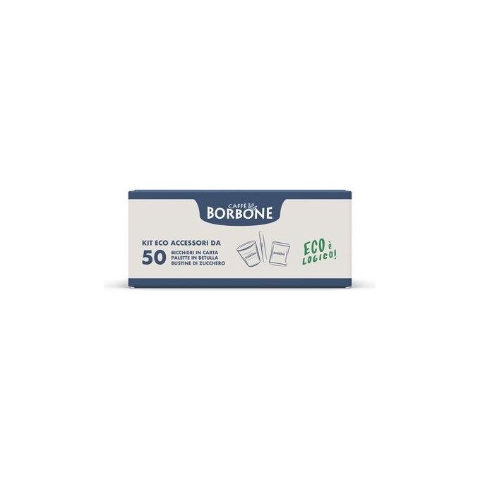 Borbone Kit Bio Ecologico 50 Pezzi Bicchieri  50 Pezzi Palettine  50 Pezzi Bustine