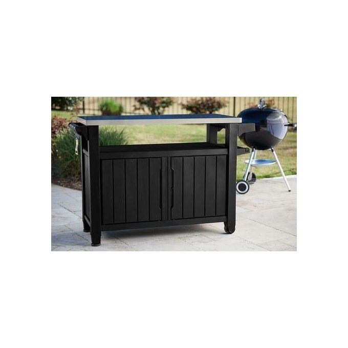 Keter tavolino in resina per BBQ con due ruote e due ante 123,70x54x90h UNITY XL grafite