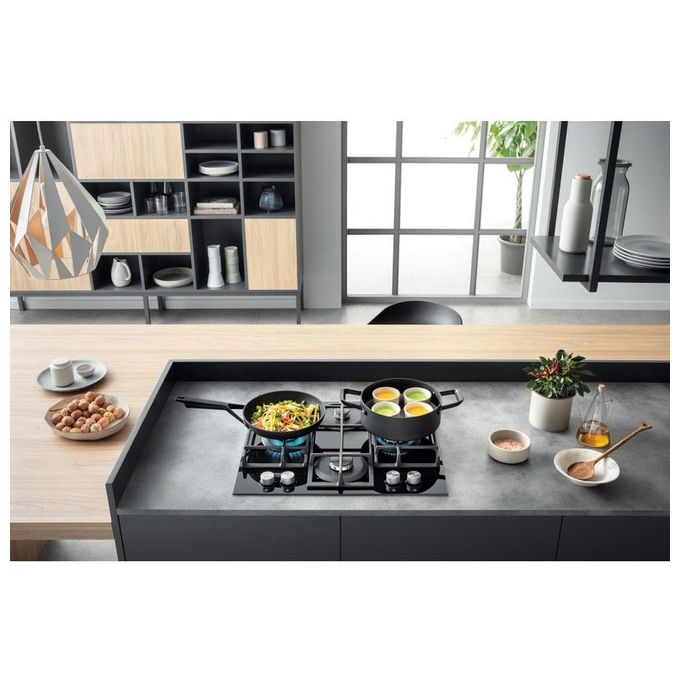 Hotpoint HAGS 61F-BK Piano Cottura a Gas in  Vetroceramica 4 Zone My Menu Flame Control 9 livelli di potenza Griglie in ghisa 60 cm Nero