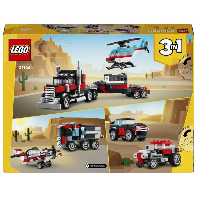 LEGO Creator 31146 3in1 Autocarro con Elicottero, Giochi per Bambini 7+ Anni Ricostruibile in Aereo e Cisterna o Auto e SUV
