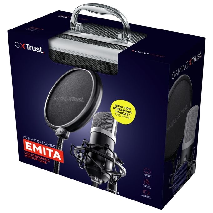 Trust 21753 Emita Microfono Professionale Usb da Studio di Registrazione in Flightcase Nero