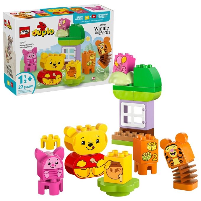 LEGO DUPLO - Disney Festa di Compleanno di Winnie the Pooh - Giocattolo Educativo con Personaggi con Doppio Volto e Casa sull'Albero Giochi Didattici per Bambini e Bambine da 18 Mesi in su - 10457