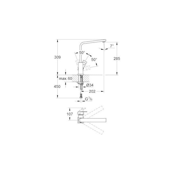 Grohe 31255000 Eurocube Miscelatore monocomando per lavello a leva con bocca alta girevole 360 ° SilkMove Cromato