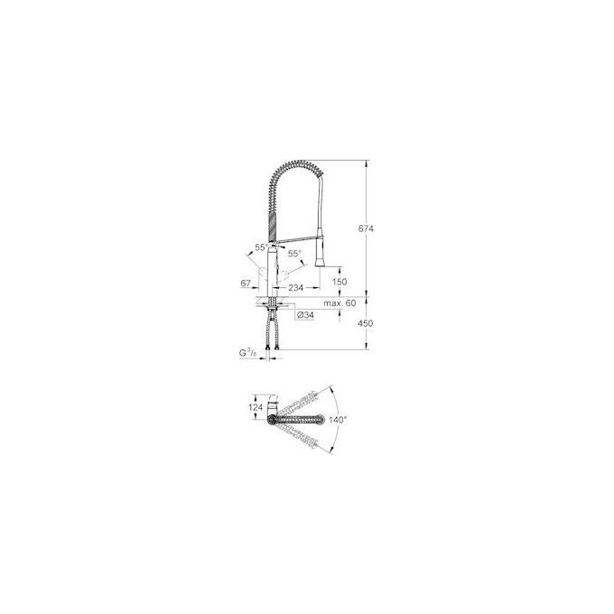 Grohe 32950DC0 K7 Miscelatore monocomando da 1-2“ a bocca di erogazione girevole con angolo di rotazione 140° e doccetta estraibile professionalea 2 getti Acciaio inossidabile
