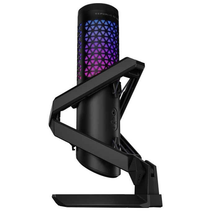 ASUS ROG Carnyx RGB Microfono USB a condensatore da 25mm Gaming, Streaming, Podcast, 192kHz-24-bit, Cardioide, Filtro passa-alto-pop integrato, Disattivazione Audio One-touch, Aura Sync RGB, Nero