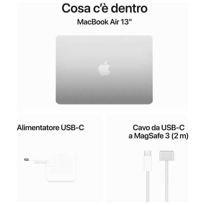 Apple macbook air 13.6 m3 16gb ram 512gb ssd argento 2024 notebook computer portatile
