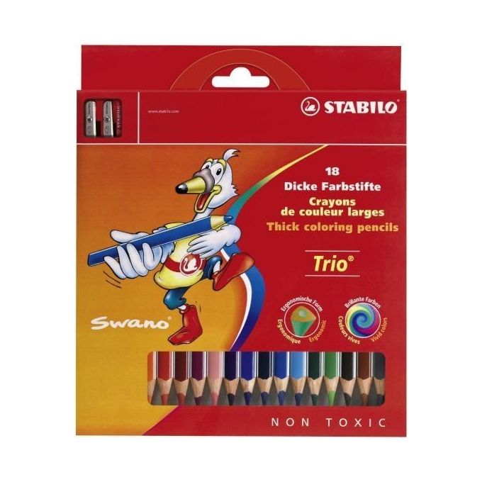 Matita colorata triangolare - STABILO Trio thick - Astuccio da 18 + temperino - Colori assortiti