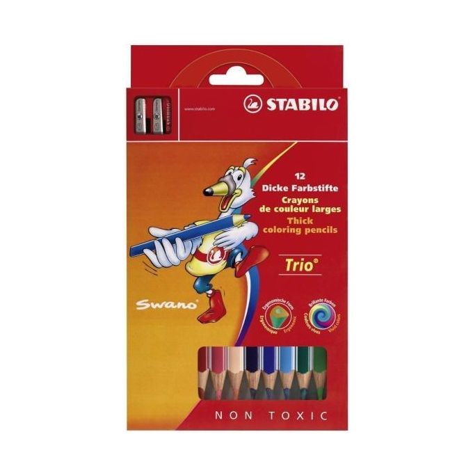 Matita colorata triangolare - STABILO Trio thick - Astuccio da 12 + temperino - Colori assortiti