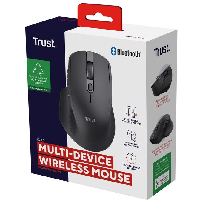 Trust Ozaa Mouse Mano destra RF senza fili  Bluetooth Ottico 3200 DPI Nero