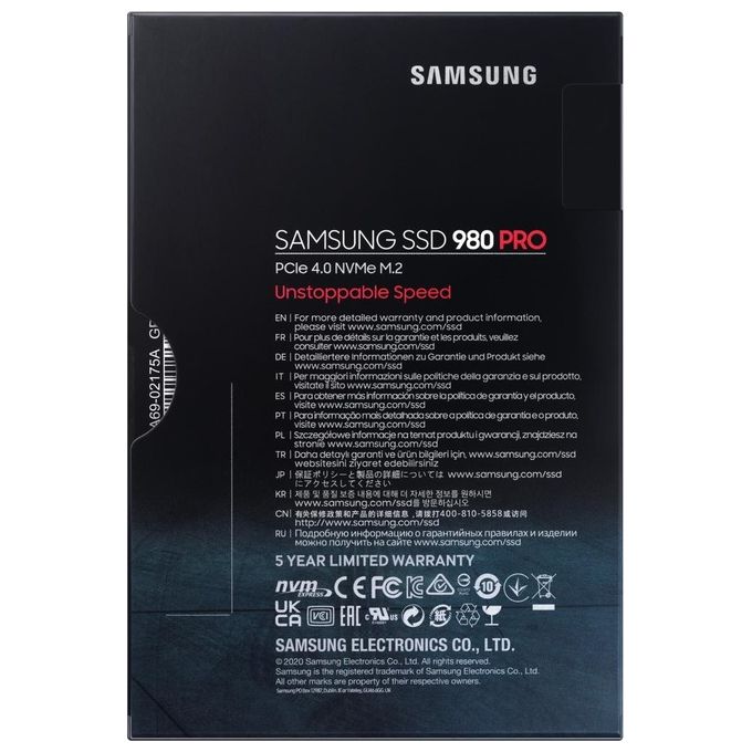 Samsung 980 Pro Ssd Interno M.2 1000Gb Pci Express 4.0 V-nand Mlc Nvme