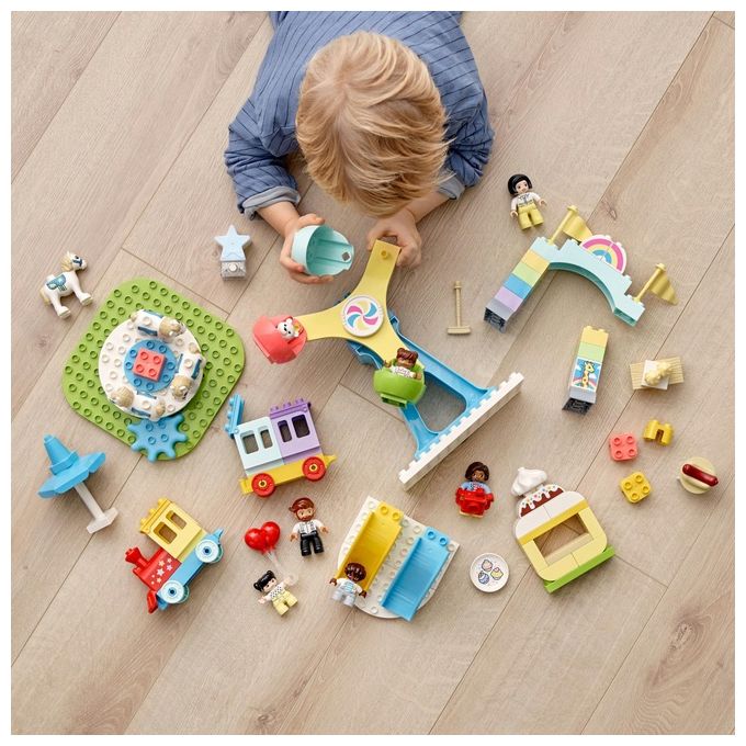 LEGO 10956 DUPLO Town Parco dei Divertimenti con Scivoli Giostra Ruota Panoramamica Treno e 7 Minifigure colore Multicolore