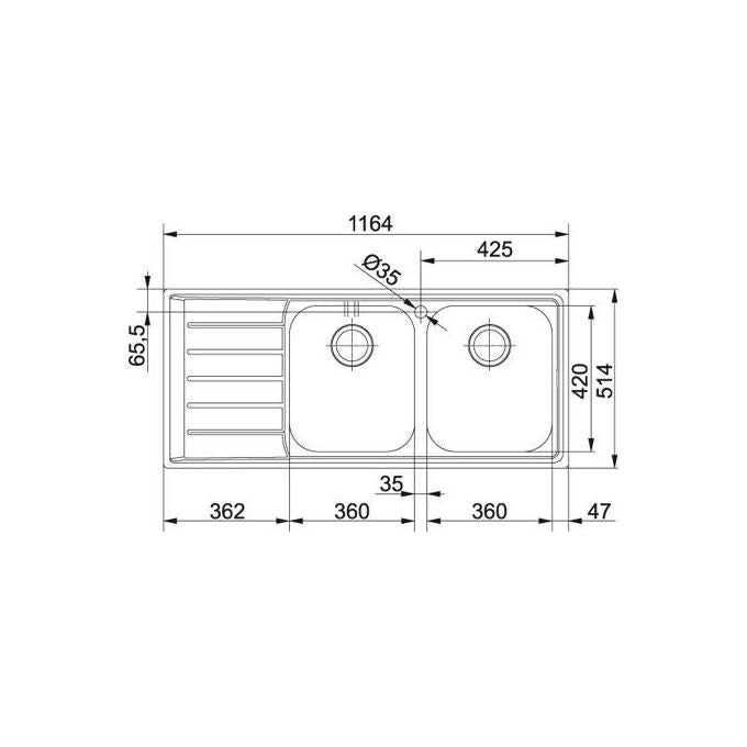 Franke Lavello Inox NEX 221 3 1-2 WWK gocciolatoio a sinistra 2 Vasche + scolapiatti 116 cm 127.0059.719