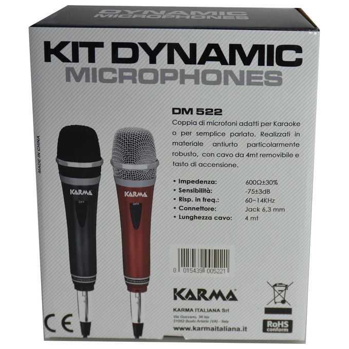 Karma Kit 2 Microfoni Dinamici Rosso e Nero, 6.3mm, 4 m