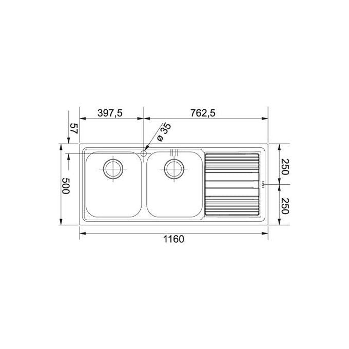 Franke Lavello Inox LLX 621 3 1-2'' WWK gocciolatoio a sinistra 2 Vasche + scolapiatti 116 cm 101.0150.821