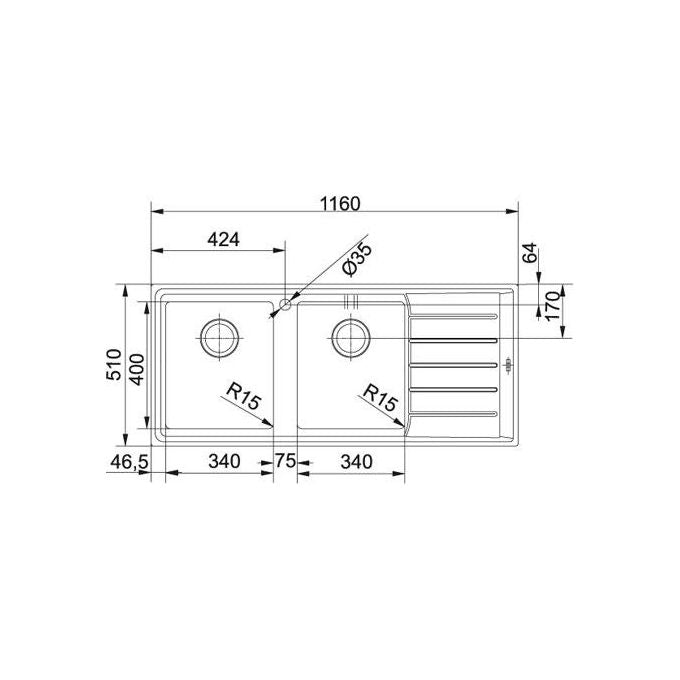 Franke Lavello Inox NPX 621 3 1-2 WWK gocciolatoio a sinistra 2 Vasche + scolapiatti 116 cm 101.0068.381