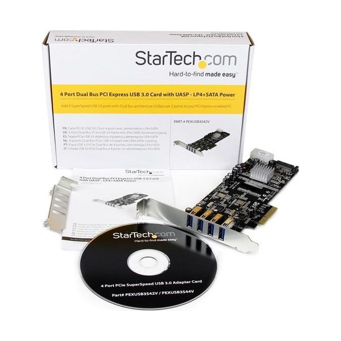StarTech Adattatore scheda SuperSpeed USB 3.0 PCI Express (PCIe) Dual Bus a 4 porte con UASP - Alimentazione SATA-LP4