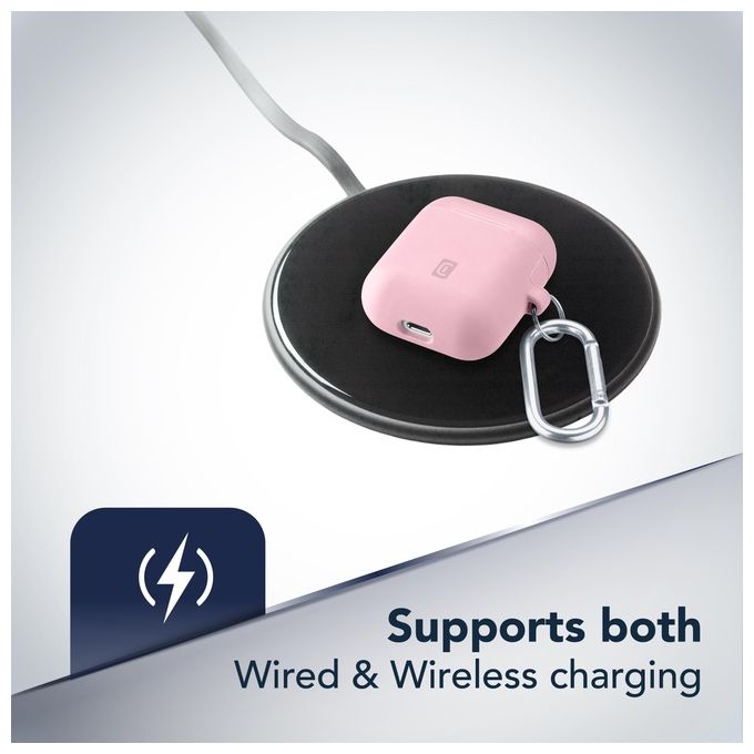 Cellular Line Bounce per AirPods 1and2 Custodia per AirPods in silicone soft-touch con gancio Rosa